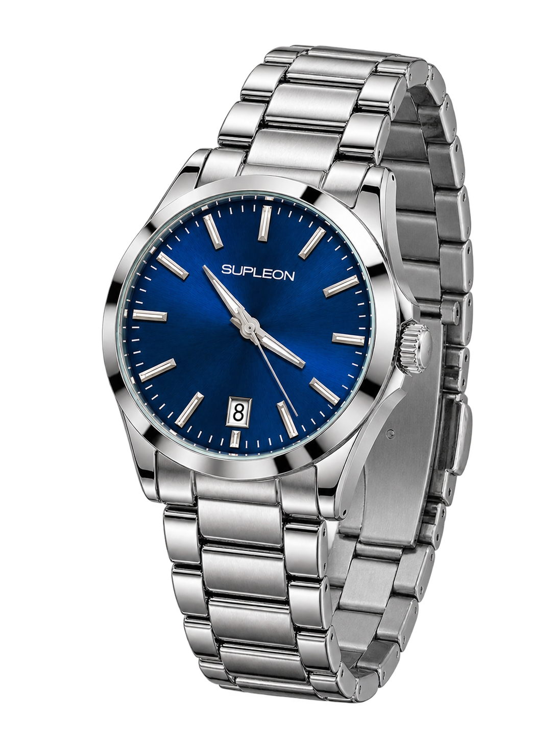 ⌚✨ Supleon Luxury Automatic Men’s Watch – Silver Stainless Steel Bracelet & Blue Dial