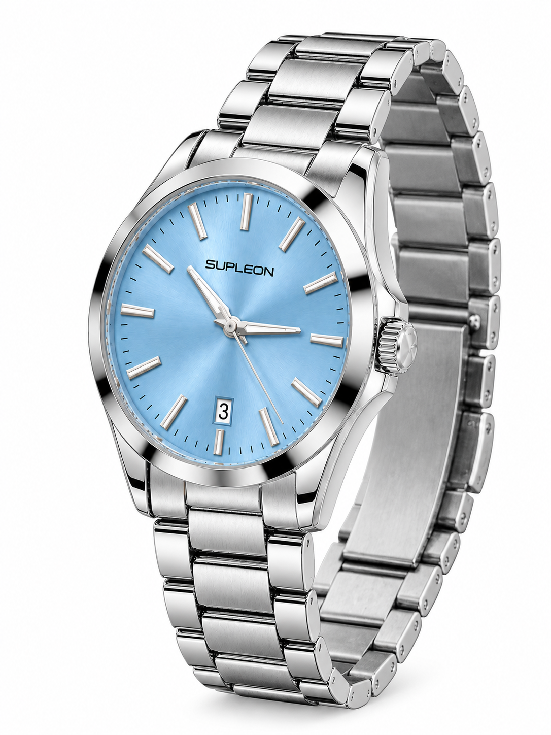 ⌚✨ Supleon Luxury Automatic Men’s Watch – Silver Stainless Steel Bracelet & Blue Dial