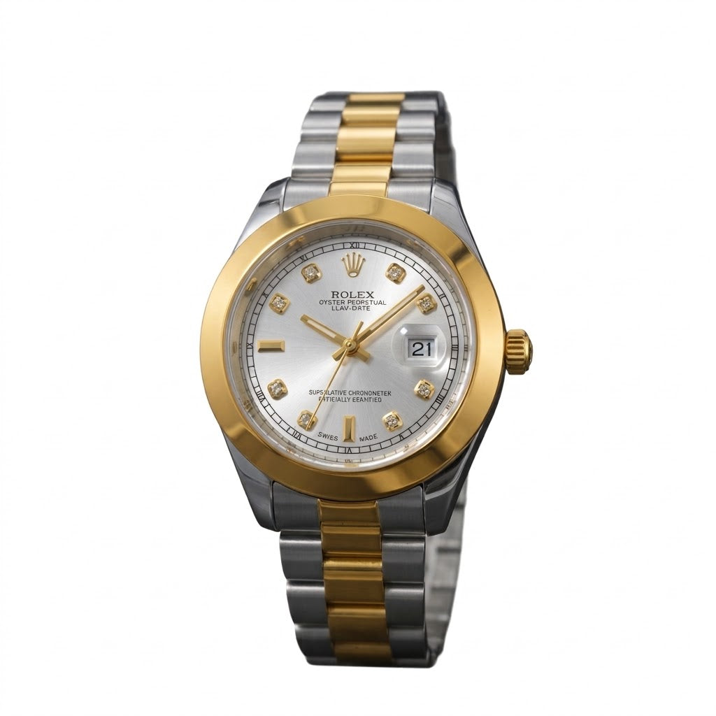 Rolex Style Two-Tone Datejust Stainless Steel Watch – Silver Dial