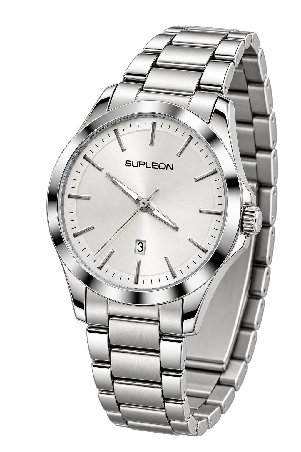 ⌚✨ Supleon Luxury Automatic Men’s Watch – Silver Stainless Steel Bracelet & White Dial