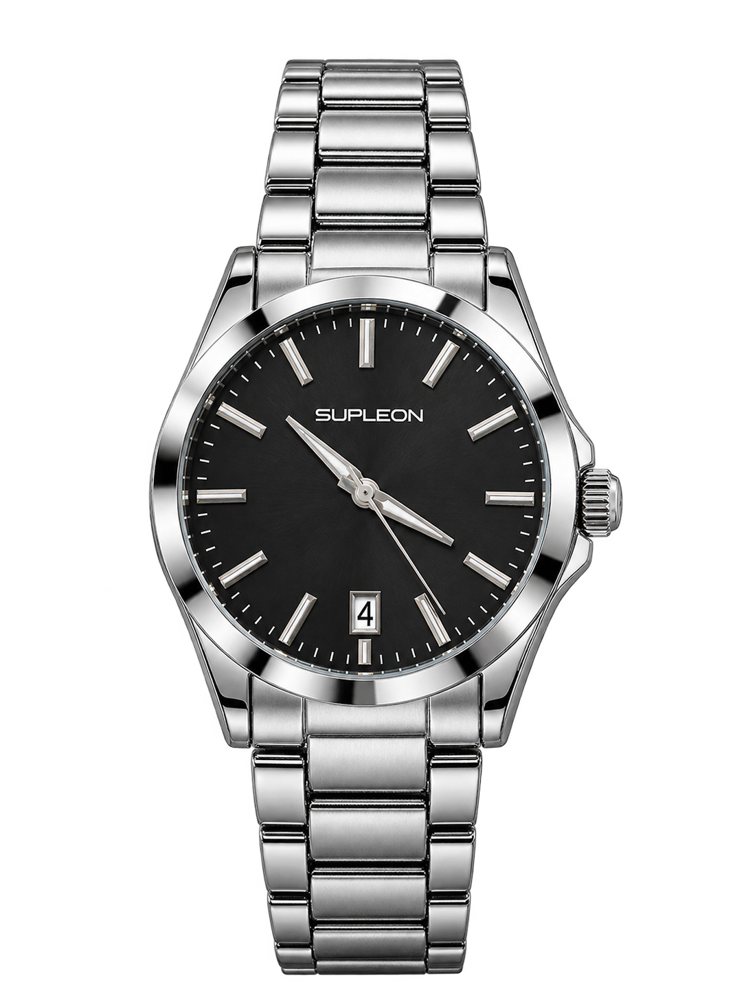 ⌚✨ Supleon Luxury Automatic Men’s Watch – Silver Stainless Steel Bracelet & Black Dial