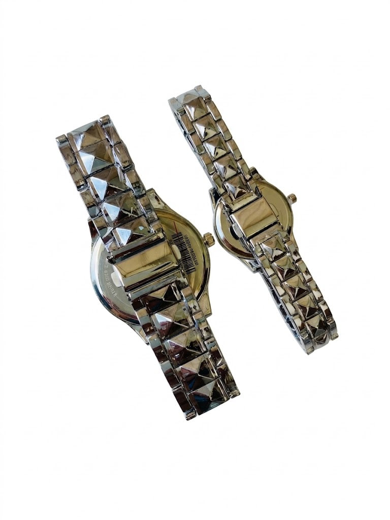 Wove Diamond-Cut Geometric Couple Watches Set – Royal Blue Dial Stainless Steel Pair