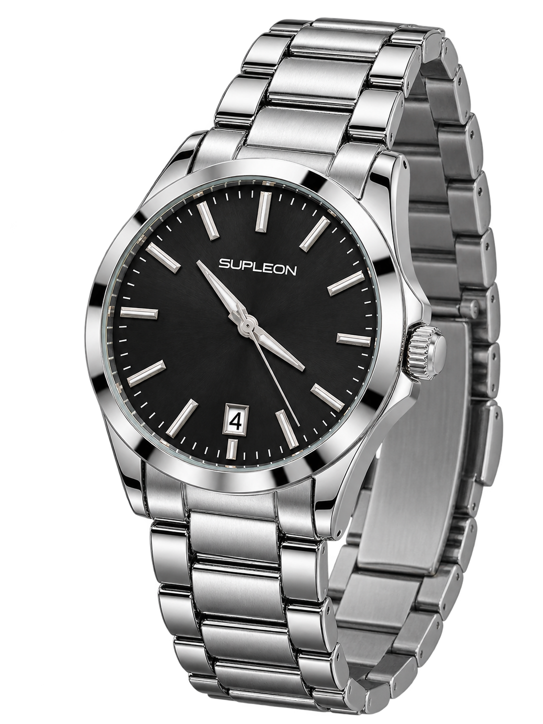 ⌚✨ Supleon Luxury Automatic Men’s Watch – Silver Stainless Steel Bracelet & Black Dial
