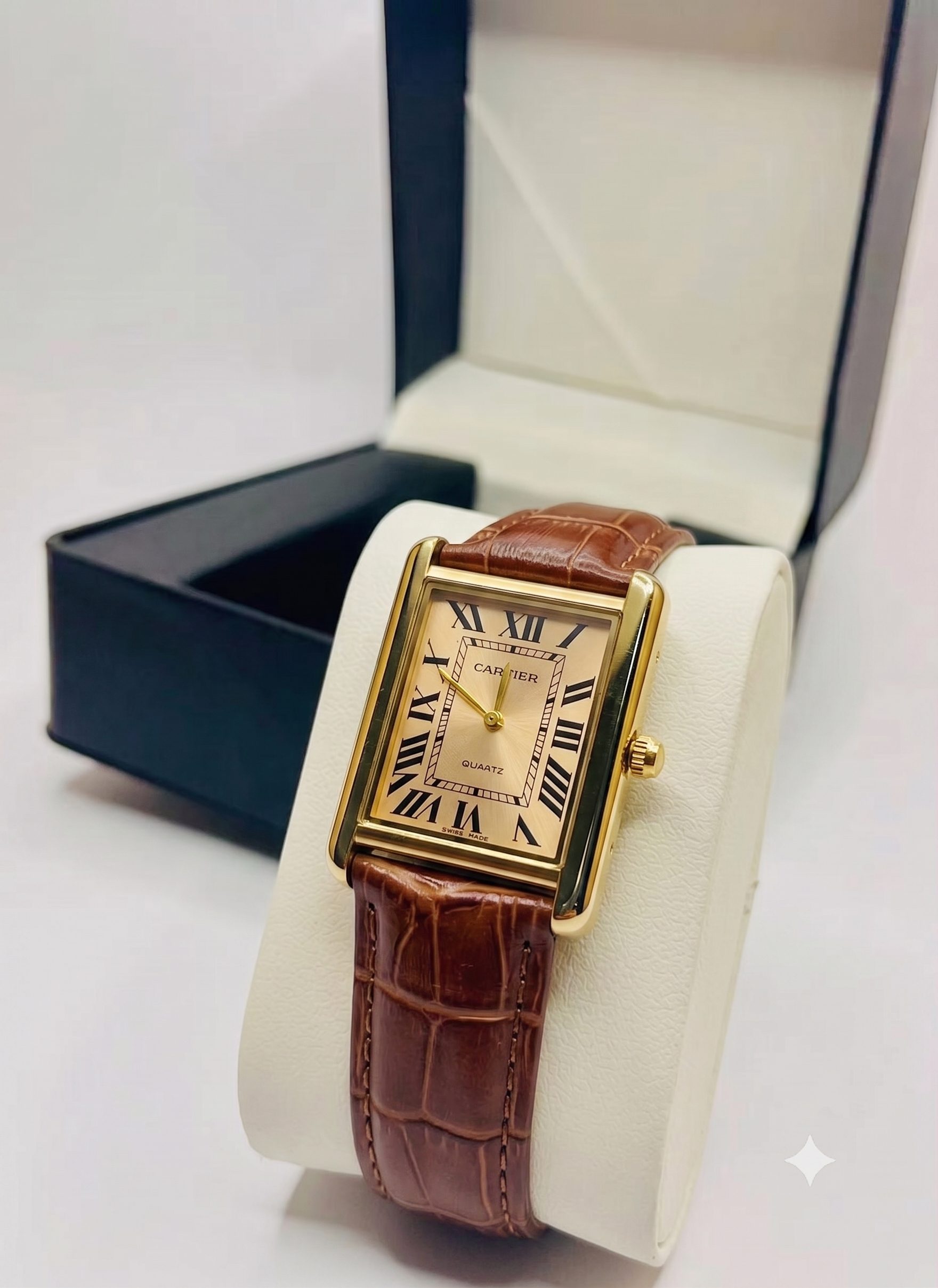 Luxury Vintage Classic Gold Rectangular Watch - Brown Leather Strap ✨⌚