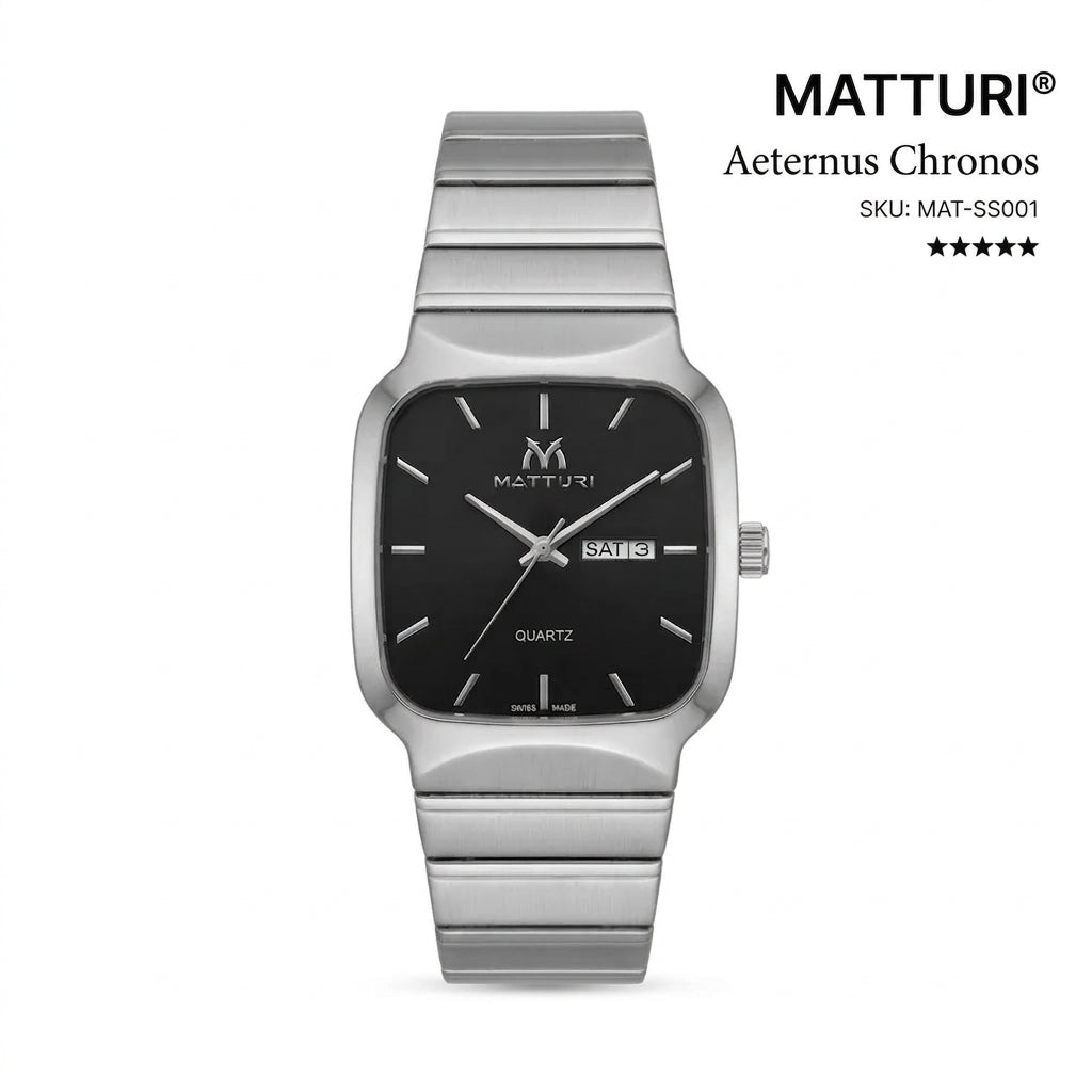 ⌚Mattuma Men's Luxury Quartz Watch with Day & Date Display (Black Dial) ⚜️