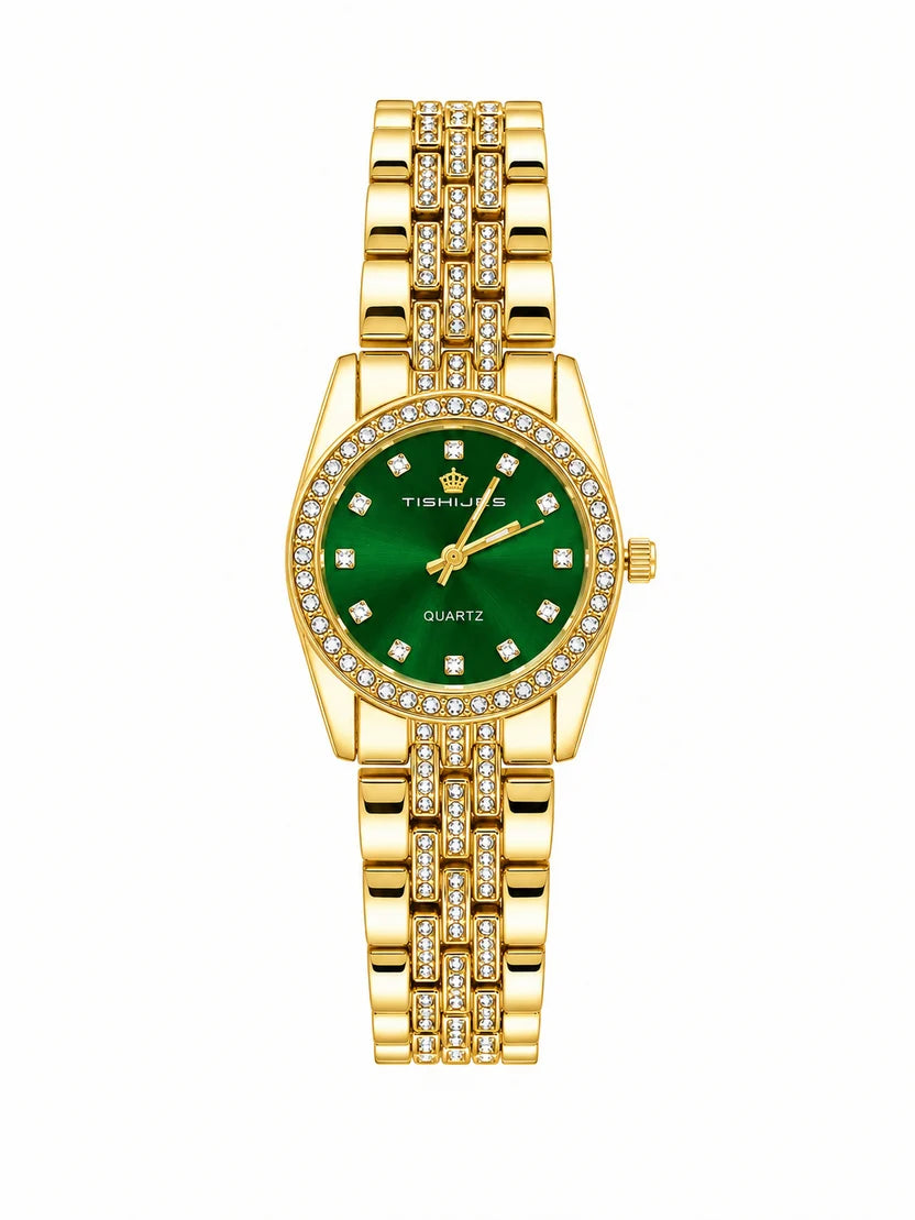 Women Diamond-Encrusted  Green Dial Women's Quartz Watch 👑