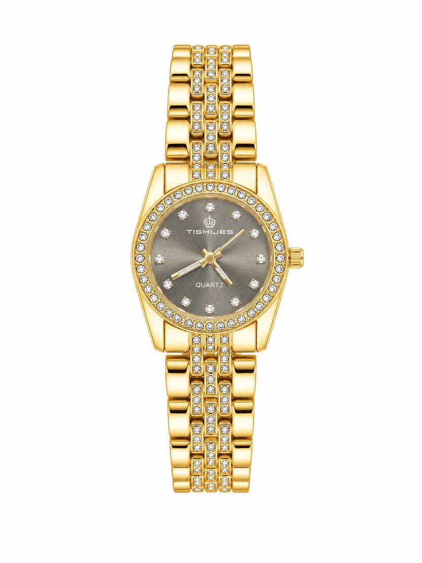 Women Luxury Diamond-Encrusted  Gray Dial Women's Quartz Watch 👑