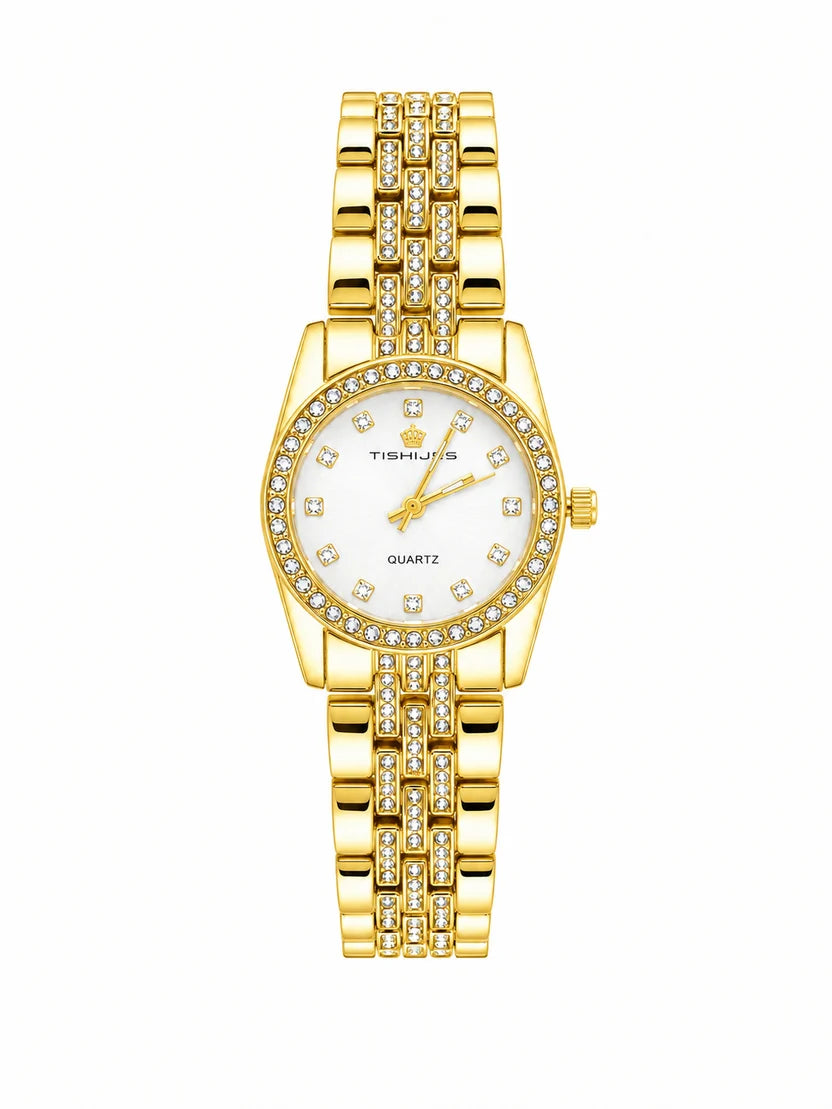 Women Diamond-Encrusted White Dial Women's Quartz Watch 👑