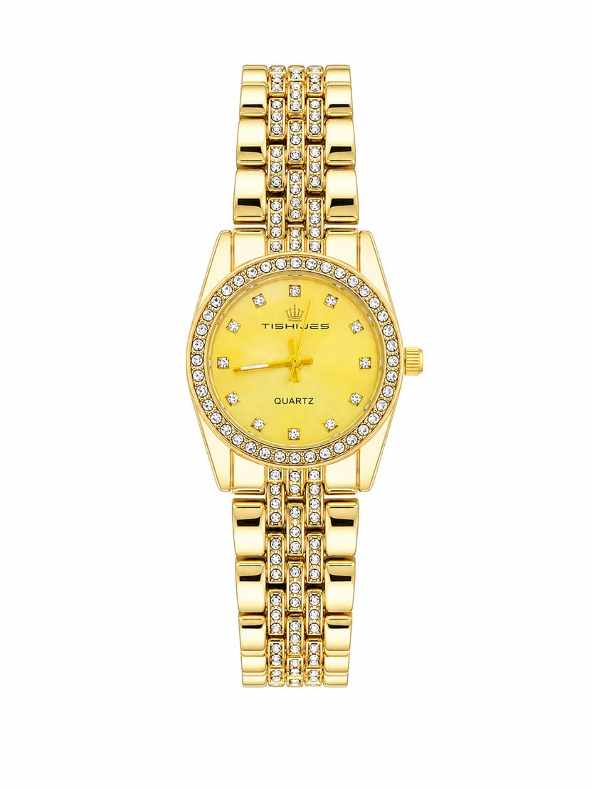Women Luxury Diamond-Encrusted  Gold Dial Women's Quartz Watch 👑