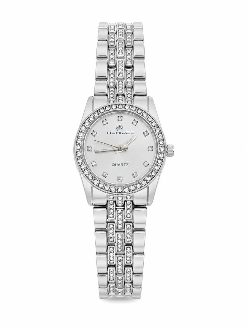 Women’s Luxury Fashion Watch with Beautiful White Dial, Crystal Rhinestones &amp; Elegant Silver Bracelet