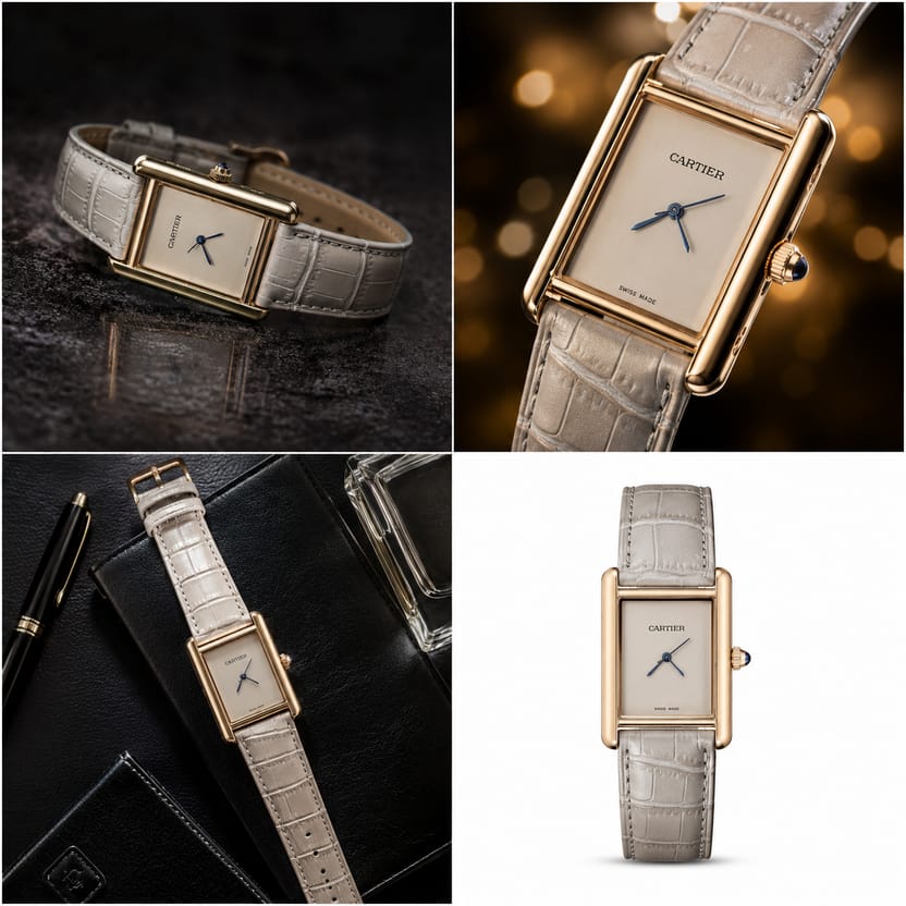 Elegant Cartier Tank Rectangular Analog Wristwatch with Crocodile Grain Leather 💫