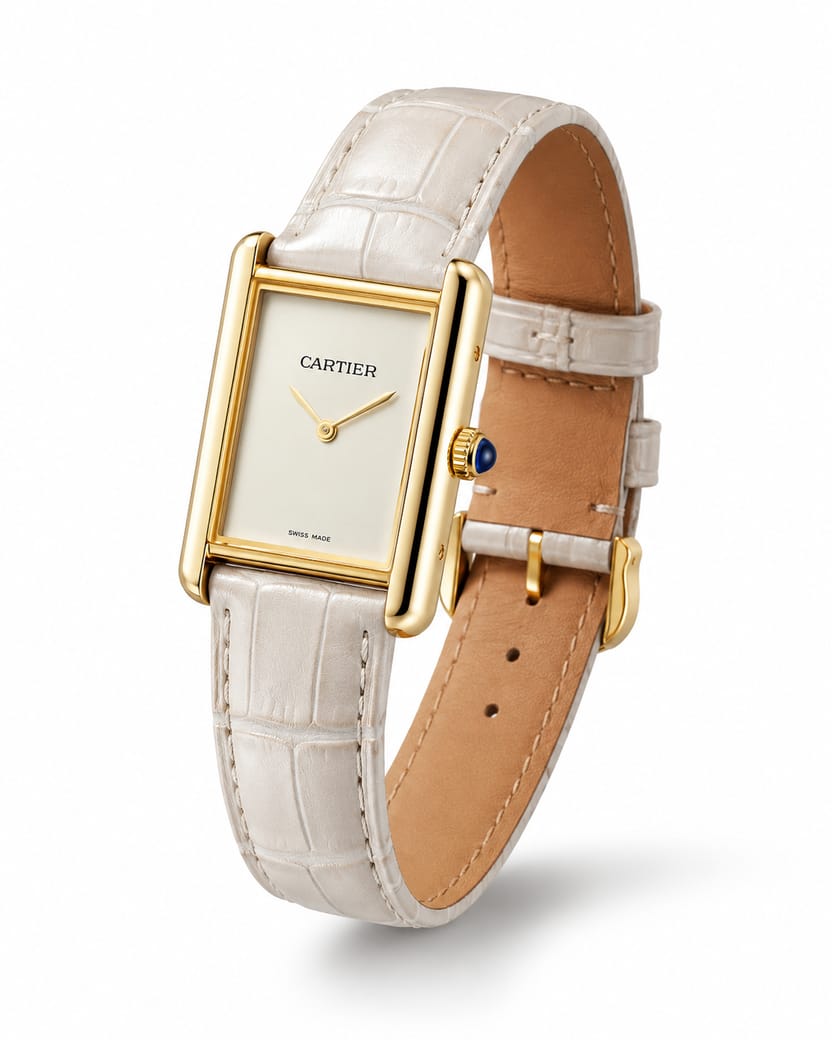 Elegant Cartier Tank Rectangular Analog Wristwatch with Crocodile Grain Leather 💫
