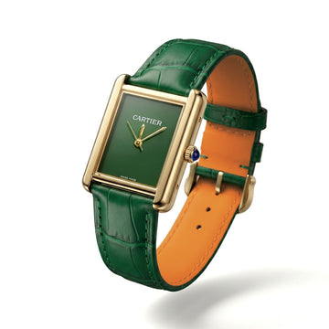 Cartier Tank Classic Emerald Green Dial Watch – Gold Bezel & Leather Strap 💚✨