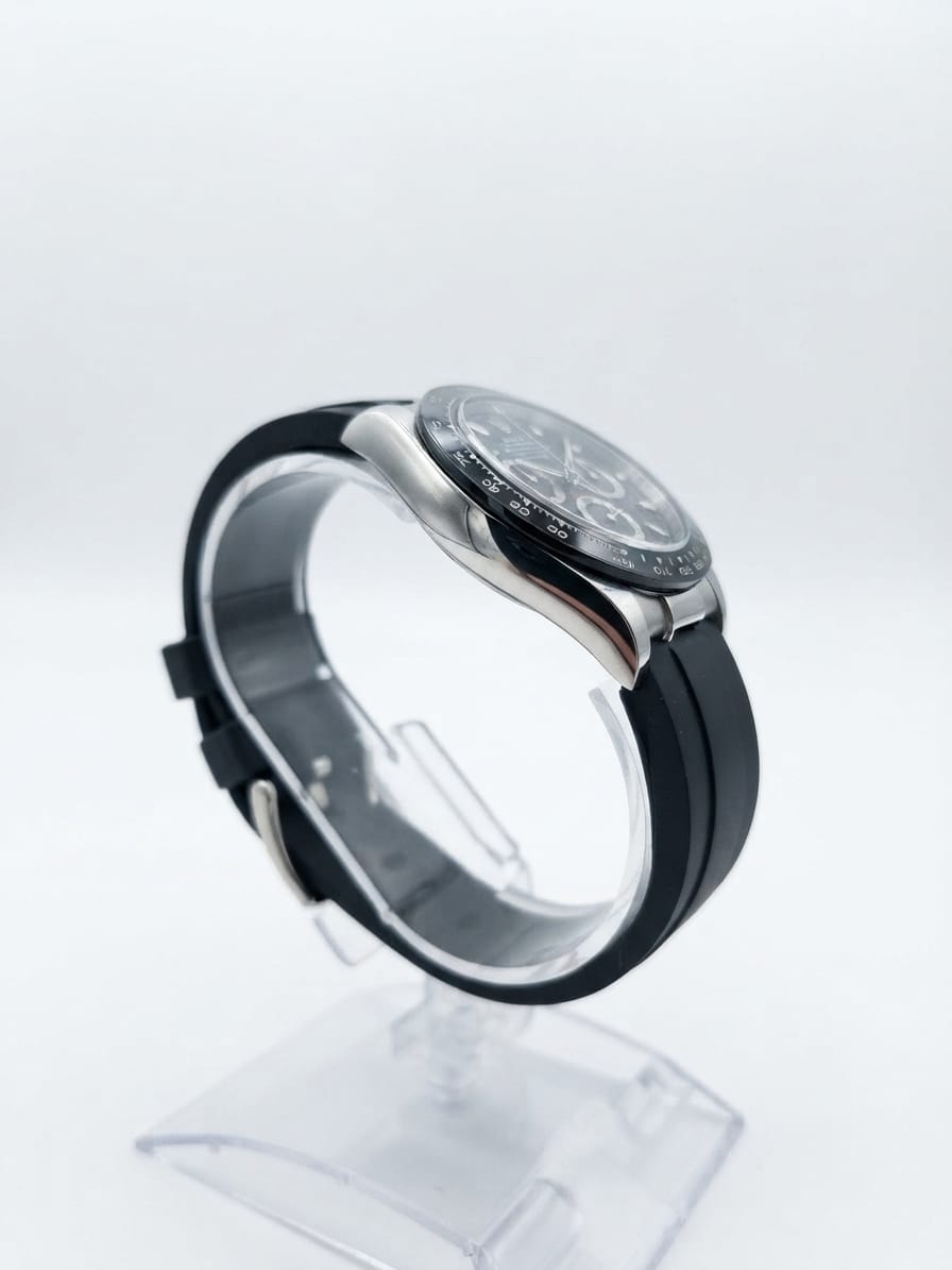 SWISH Luxury Chronograph Sports Watch – Black Silicone Strap & Silver Bezel