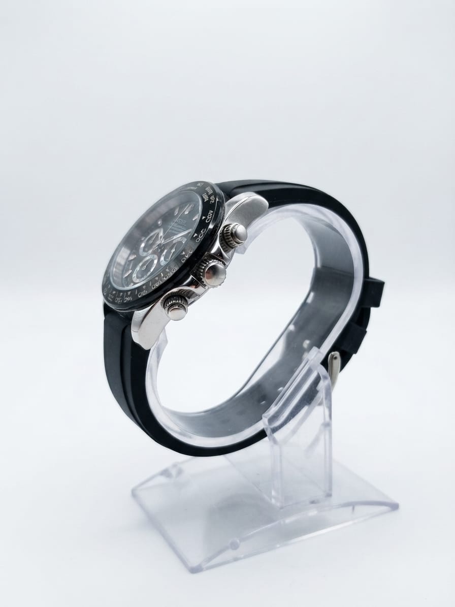 SWISH Luxury Chronograph Sports Watch – Black Silicone Strap & Silver Bezel
