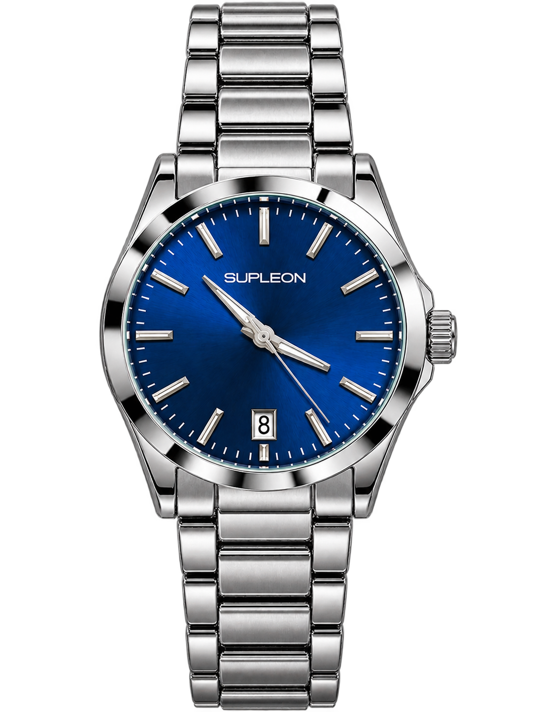 ⌚✨ Supleon Luxury Automatic Men’s Watch – Silver Stainless Steel Bracelet & Blue Dial