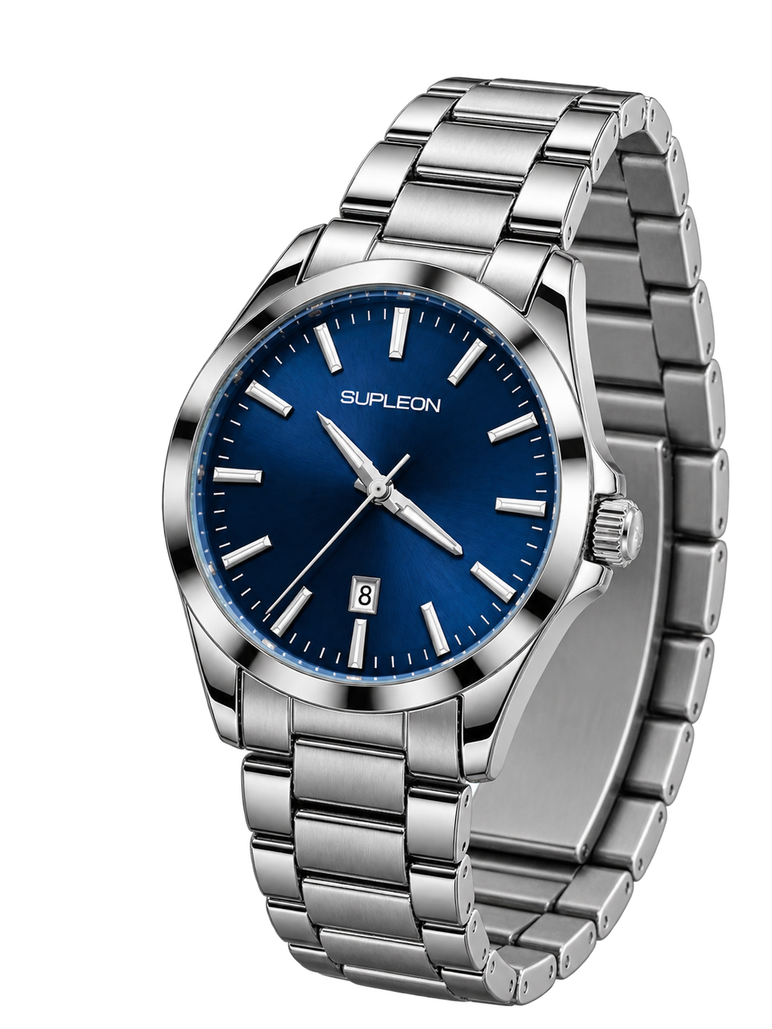 ⌚✨ Supleon Luxury Automatic Men’s Watch – Silver Stainless Steel Bracelet & blue Dial