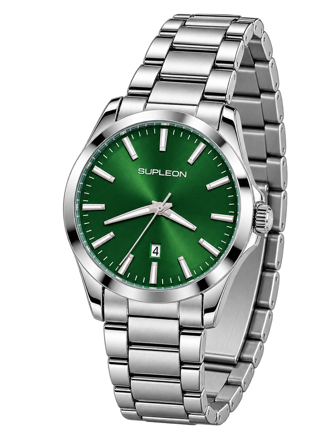 ⌚✨ Supleon Luxury Automatic Men’s Watch – Silver Stainless Steel Bracelet & Green Dial
