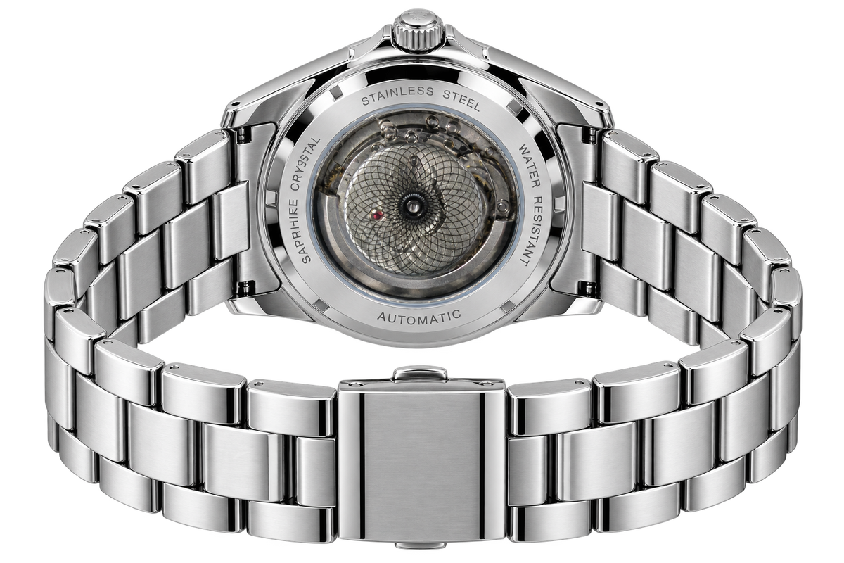 ⌚✨ Supleon Luxury Automatic Men’s Watch – Silver Stainless Steel Bracelet & White Dial