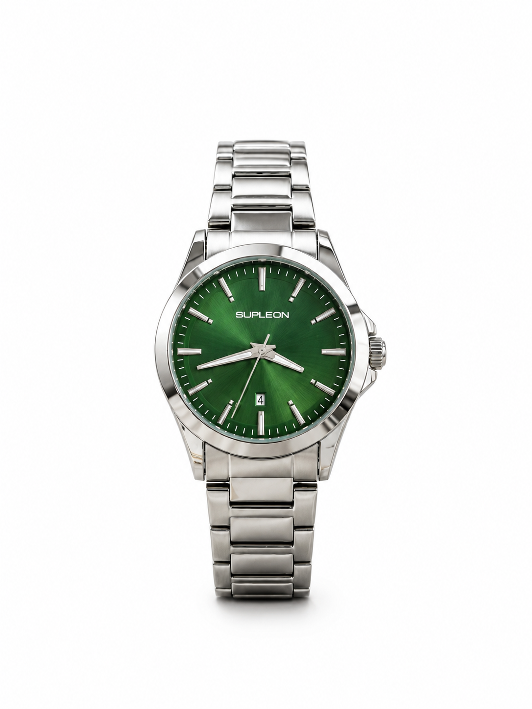 ⌚✨ Supleon Luxury Automatic Men’s Watch – Silver Stainless Steel Bracelet & Green Dial