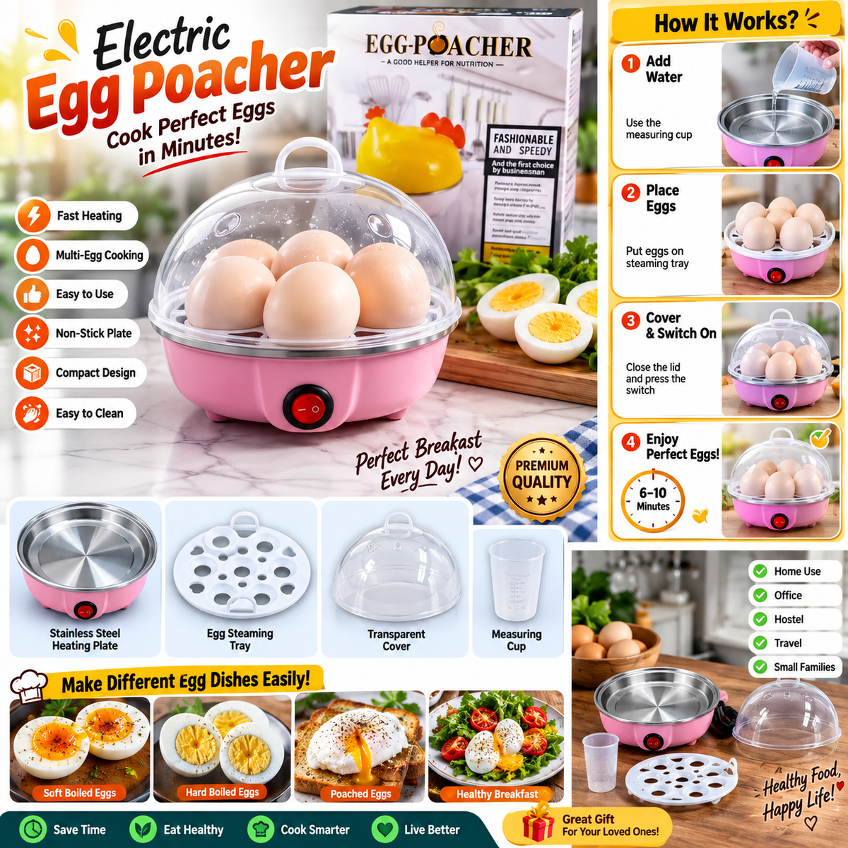 🥚 Electric Egg Poacher & Steamer Egg Automatic Egg Cooker 🍳